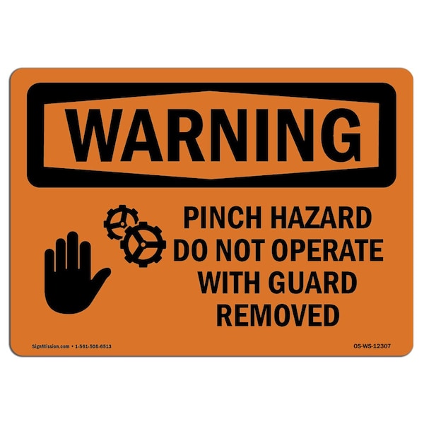 OSHA WARNING Sign, Pinch Hazard Do Not Operate W/ Symbol, 18in X 12in Decal, 12" W, 18" L, Landscape